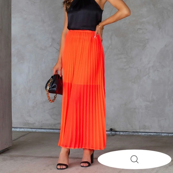 VICI Glowing Love Pleated Maxi Skirt - Neon Orange - Picture 3 of 3